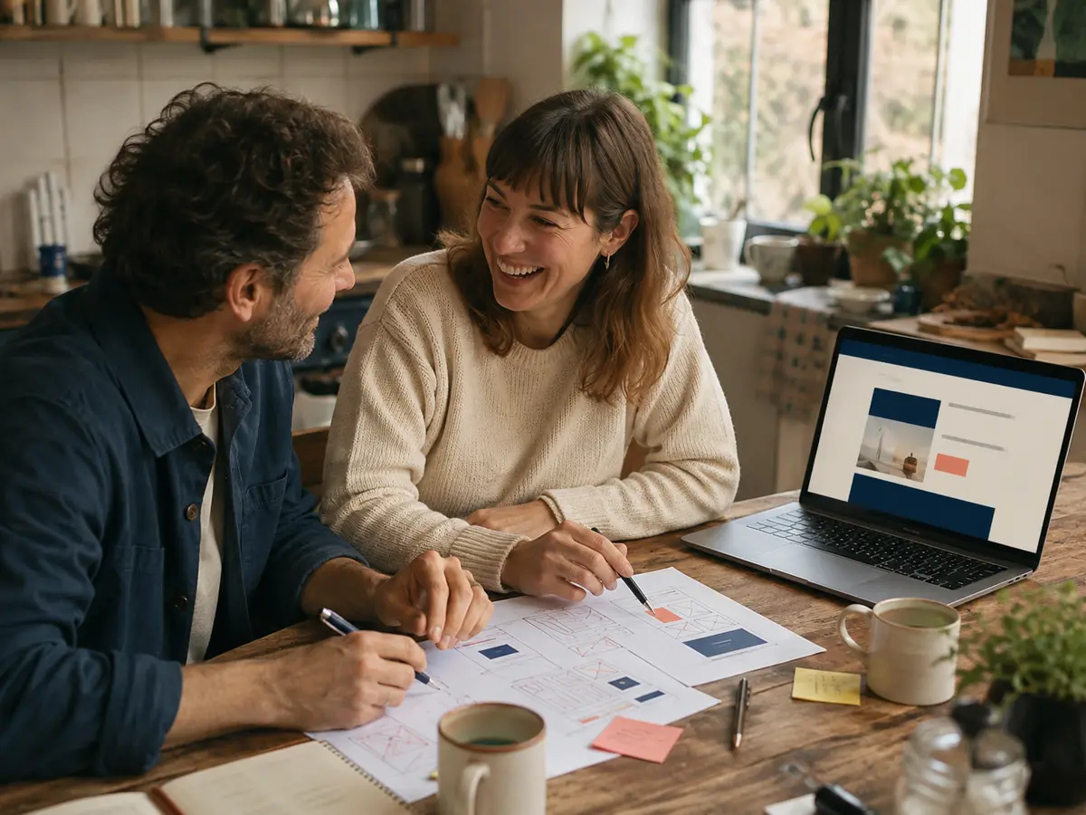 Two small-business partners planning website improvements together